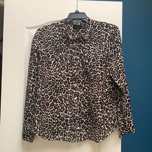 J crew linen /cotton button down leopard shirt